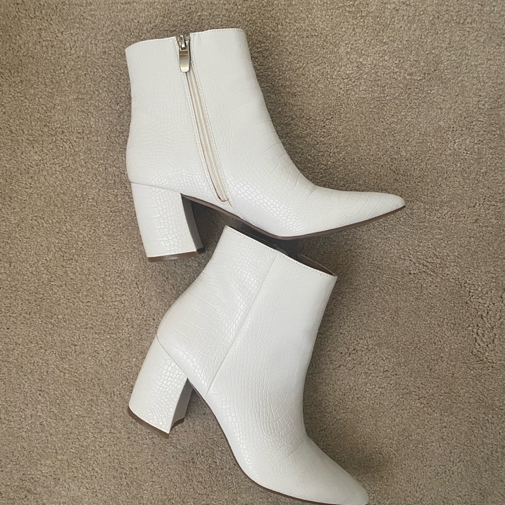 White Textured Ankle Boots